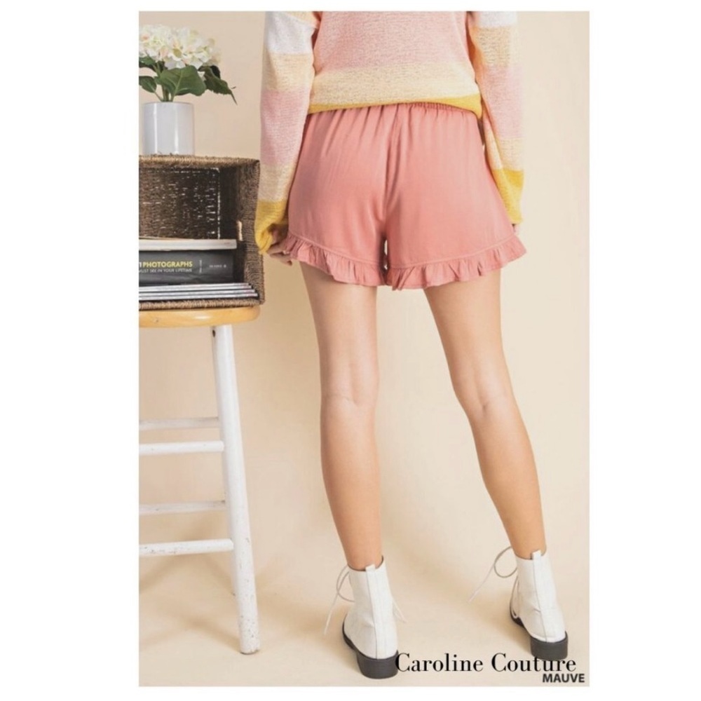 High Waist Pink Ruffle Shorts - Picture 2 of 8